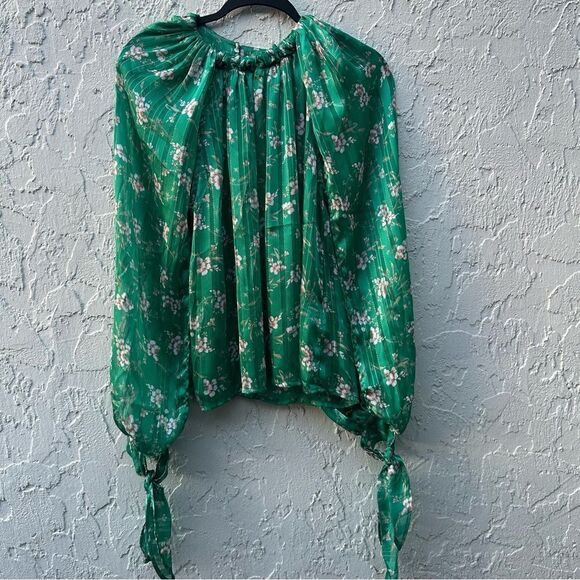 SABINA MUSAYEV Amal Blouse Top Women XS Green Floral Sheer Cut Out - Picture 2 of 11